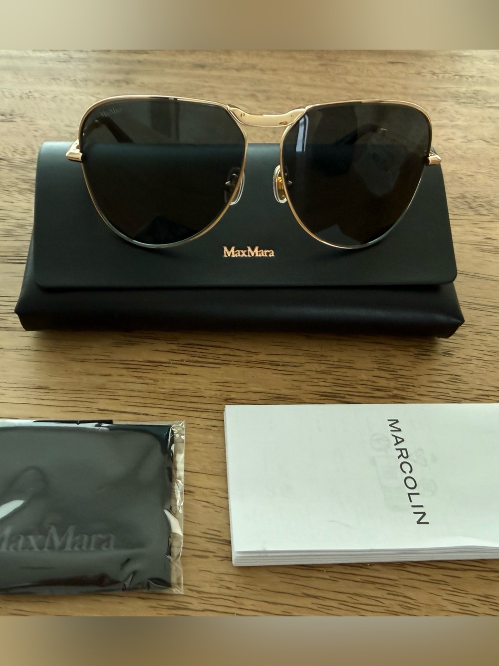 MaxMara Gold Frame Black Lens Aviator Sunglasses